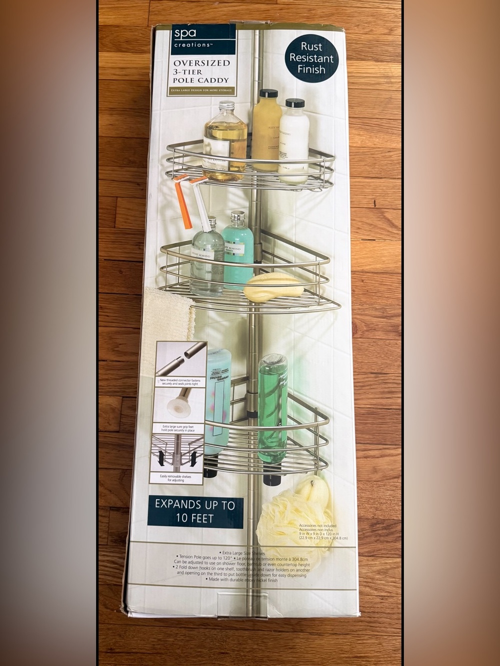 NWT Boxed Spa Creations Rust-resistant Epoxy Nickel Finish 3-Tier Pole Caddy